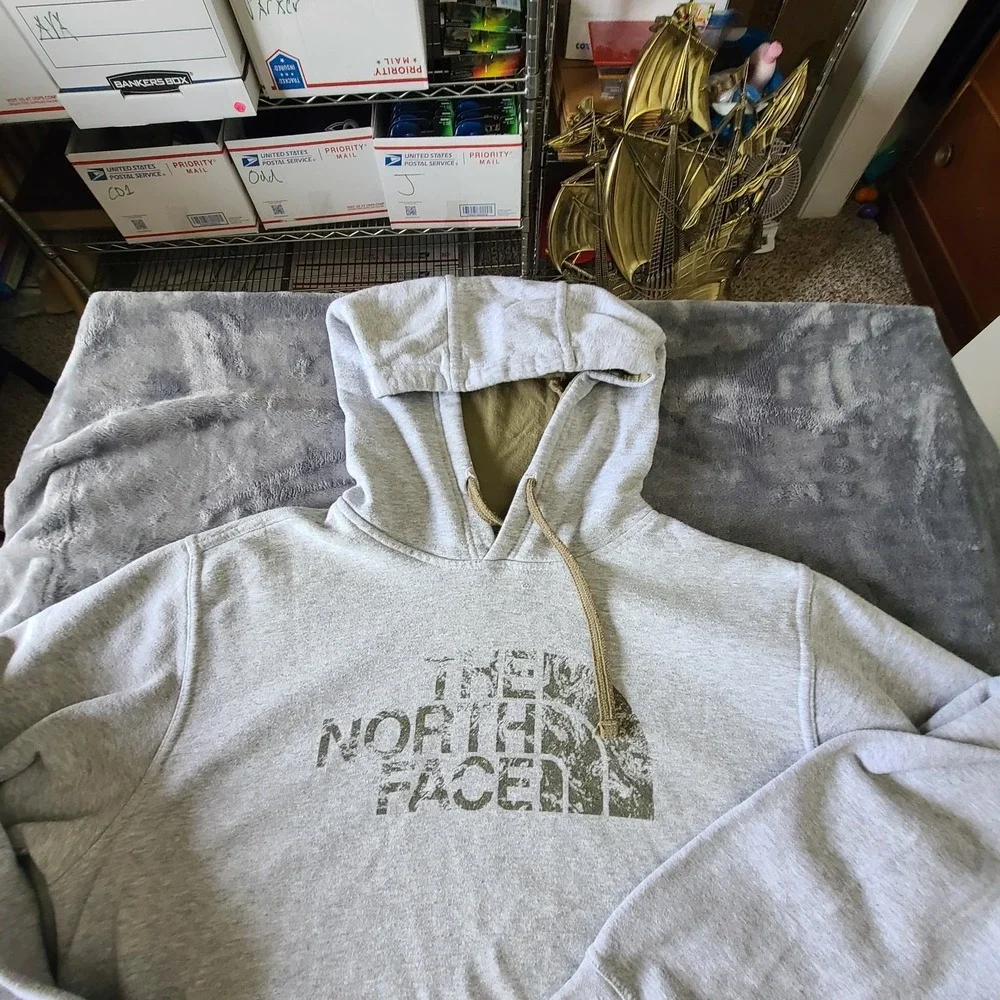 North Face Mrns Medium Pullover Hoodie Gray/ Green  Outdoora‎ Hiking